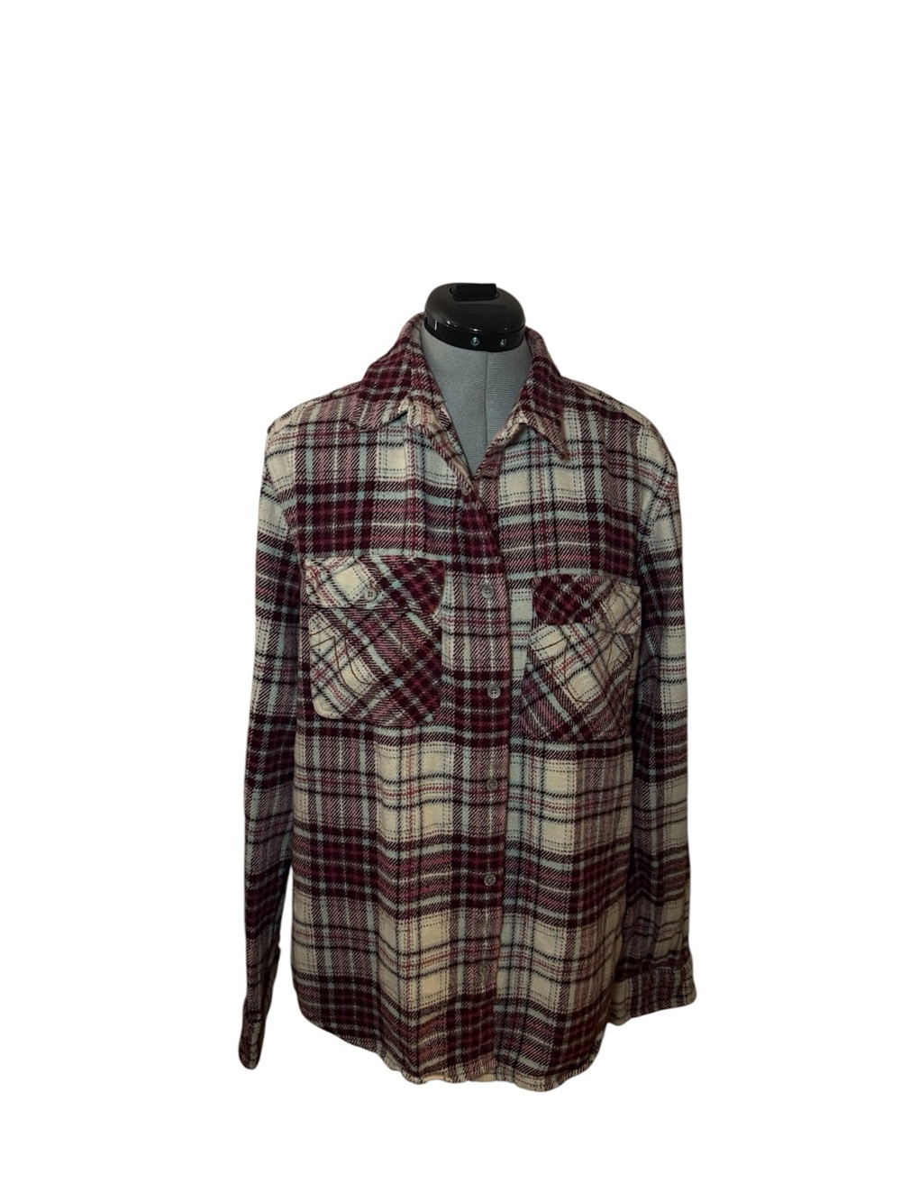 True Religion Men's Burgundy and Cream Plaid Button-Down Shirt